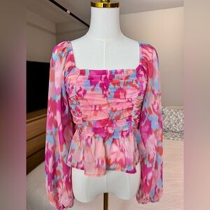 Pink Lily | Ruched Mesh Peplum Top